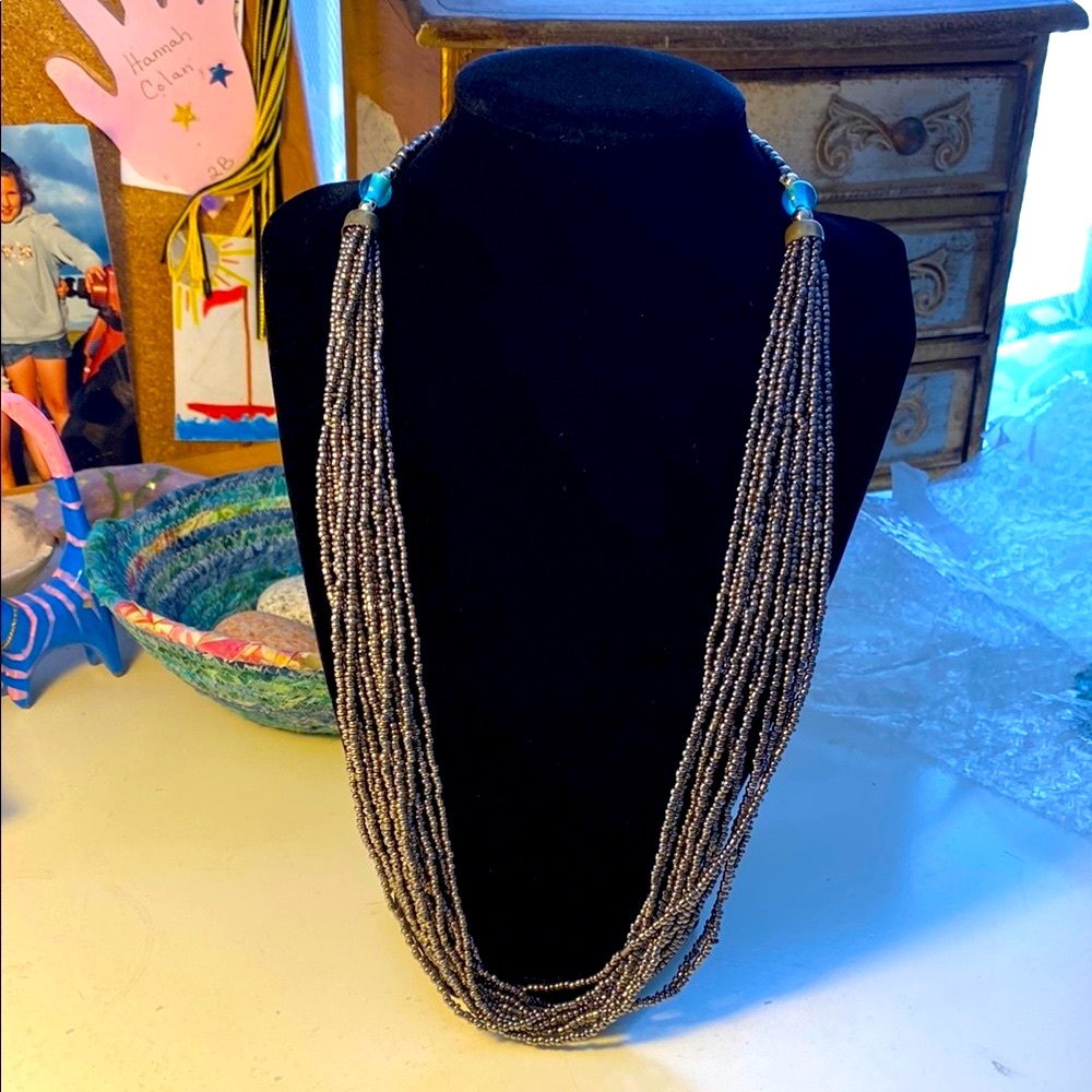 Multi-Strand gunmetal gray seed bead necklace